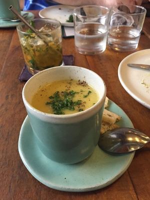 Sweet potato soup (untouched) at Teva in Rio De Janeiro