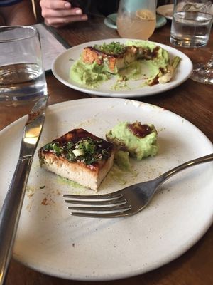 Half-eaten spicy tofu at Teva in Rio De Janeiro