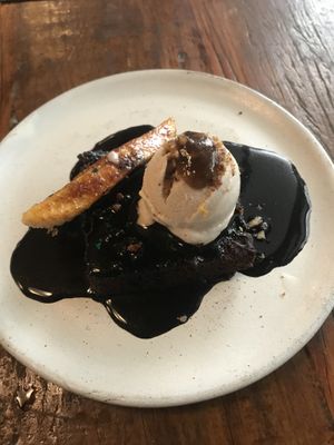 Chocolate brownie with caramelised banana and coconut and banana icecream  at Teva in Rio De Janeiro