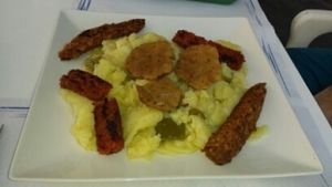plato alpujarreño vegano (vegan chorizo with potatoes)  at El Tablon Verde in Granada