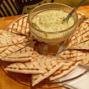 vegan pita bread & hummus  at Fluid Coffeebar in Valparaiso