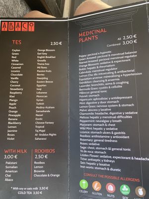 Drinks menu at Abaco Te in Granada