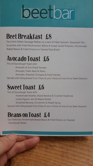 Menu January 2020 at Beet Bar in Margate