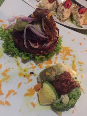 Earthy burger  at Sea Vibe in Santorini