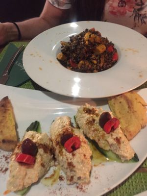 Black risotto and cool hummus  at Sea Vibe in Santorini