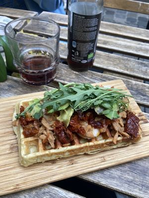 Cheese and bacon savoury waffle  at The Sister in Brussels