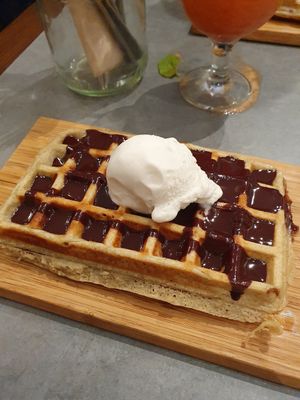 Black and ice cream waffle at The Sister in Brussels