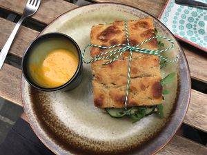 Vegan focaccia and soup at The Sister in Brussels