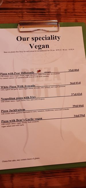 Menu at Pizza Loft in Krakow