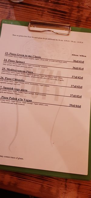 Menu at Pizza Loft in Krakow