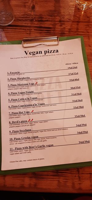 Menu at Pizza Loft in Krakow