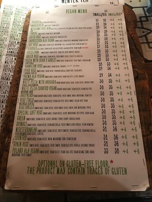 Vegan menu  at Pizza Loft in Krakow
