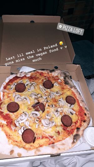 Mushroom and sausage pizza  at Pizza Loft in Krakow