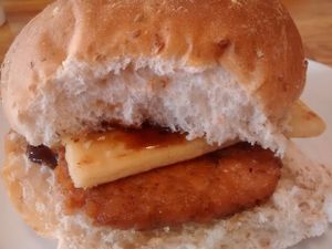 Vegan square sausage and potato scone at Rose & Grant's in Glasgow