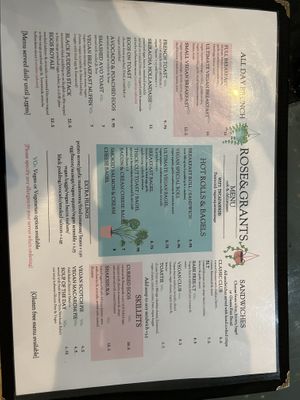 Menu as of August 2023  at Rose & Grant's in Glasgow
