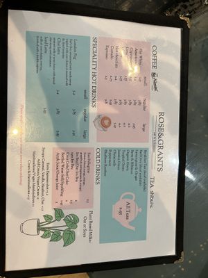 Menu as of August 2023  at Rose & Grant's in Glasgow