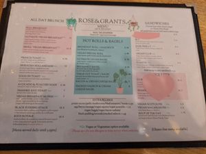 Menu at Rose & Grant's in Glasgow