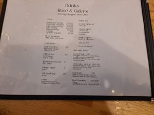 Drinks menu at Rose & Grant's in Glasgow