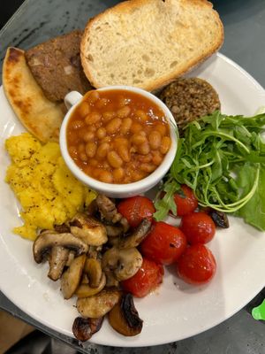 Full vegan breakfast. I really enjoyed the eggs, and the sausage square was great too. I also appreciated their low sodium vegan haggis when compared to others.  at Rose & Grant's in Glasgow