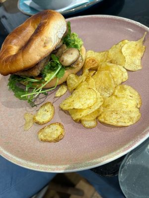 Sausage, avocado, and rocket bagel at Rose & Grant's in Glasgow