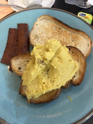 Vegan bacon and egg toast   at Rose & Grant's in Glasgow