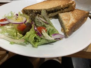 Vegan haggis toasted sandwich  at Rose & Grant's in Glasgow