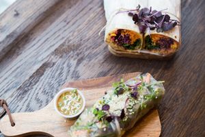 Vegan fresh spring rolls and vegan wraps - both house-made at Gre3n Superfood & Juice Bar - Sydenham in Christchurch