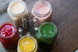 Smoothies - clockwise from top left - s5, s3, g4, s10, s8 at Gre3n Superfood & Juice Bar - Sydenham in Christchurch