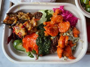 Falafel plate with veggies and zhug at Brassica in Columbus