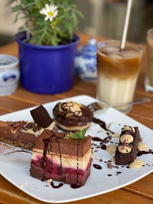 Selection of raw cakes  at Marae - Kaffee & Zauberei in Luebeck