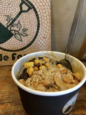 Medjool ice cream with tahini, sesame, cashew and corn pieces  at We Farm in Amman