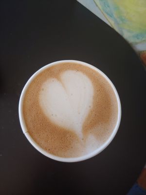 Oat milk latte at Agora Downtown Coffee Shop in Fredericksburg