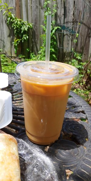Iced Almond Milk Latte at Agora Downtown Coffee Shop in Fredericksburg