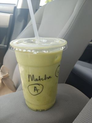 Matcha latte with almond milk at Agora Downtown Coffee Shop in Fredericksburg