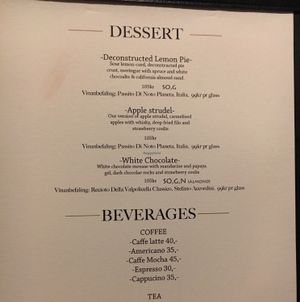 Dessert Menu at Fristelse Cafe in Oslo