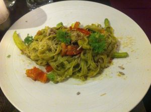 Pasta Primavera at Fristelse Cafe in Oslo
