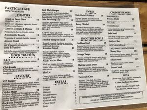 Menu at Particle Cafe in Avondale Heights