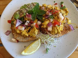 Scrambled tofu at Particle Cafe in Avondale Heights