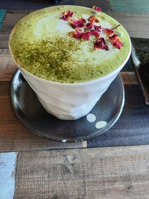 Matcha macadamia latte at Particle Cafe in Avondale Heights