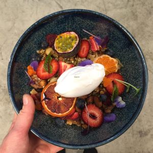 muesli with coconut yogurt at Particle Cafe in Avondale Heights