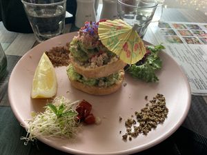 Avocado on muffins  at Particle Cafe in Avondale Heights