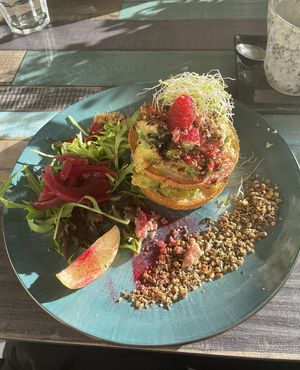Smashed avo muffins   at Particle Cafe in Avondale Heights