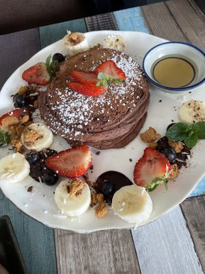 Choc chip pancakes   at Particle Cafe in Avondale Heights