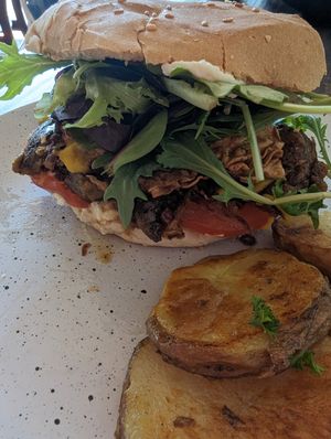 the VIP burger $24 with chips at Particle Cafe in Avondale Heights