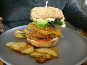 chickpea burger  at Particle Cafe in Avondale Heights