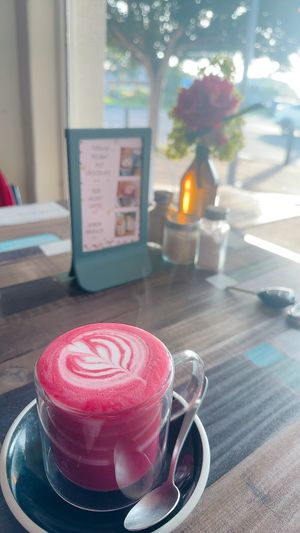 Pink Latte & beautiful cozy vibe  at Particle Cafe in Avondale Heights