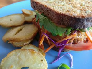 mock meat sanga at Particle Cafe in Avondale Heights