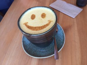 Tumeric latte at Particle Cafe in Avondale Heights