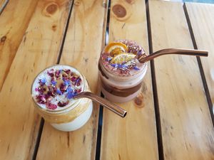 Banana smoothie and jaffa milkshake at Particle Cafe in Avondale Heights