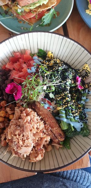 Jentis salad with added jack fruit at Particle Cafe in Avondale Heights